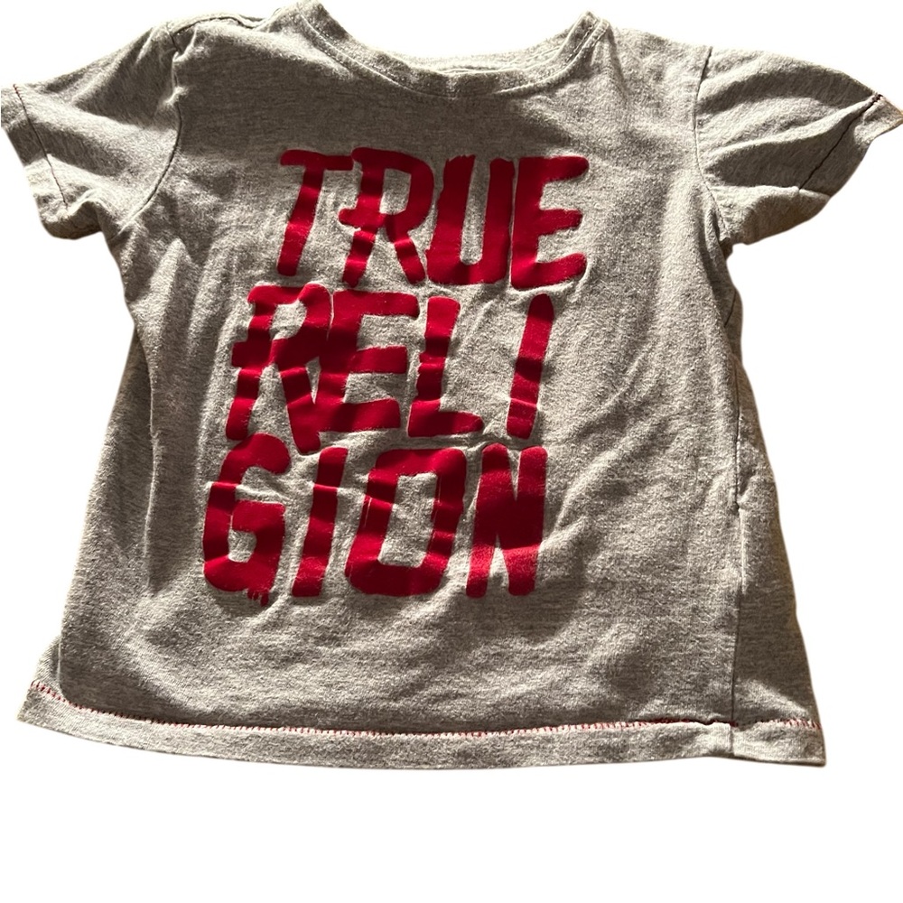 True Religion Gray Short Sleeve Tee with Red Print
